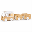 Complete wooden cat train bed with locomotive and two carriages on white background