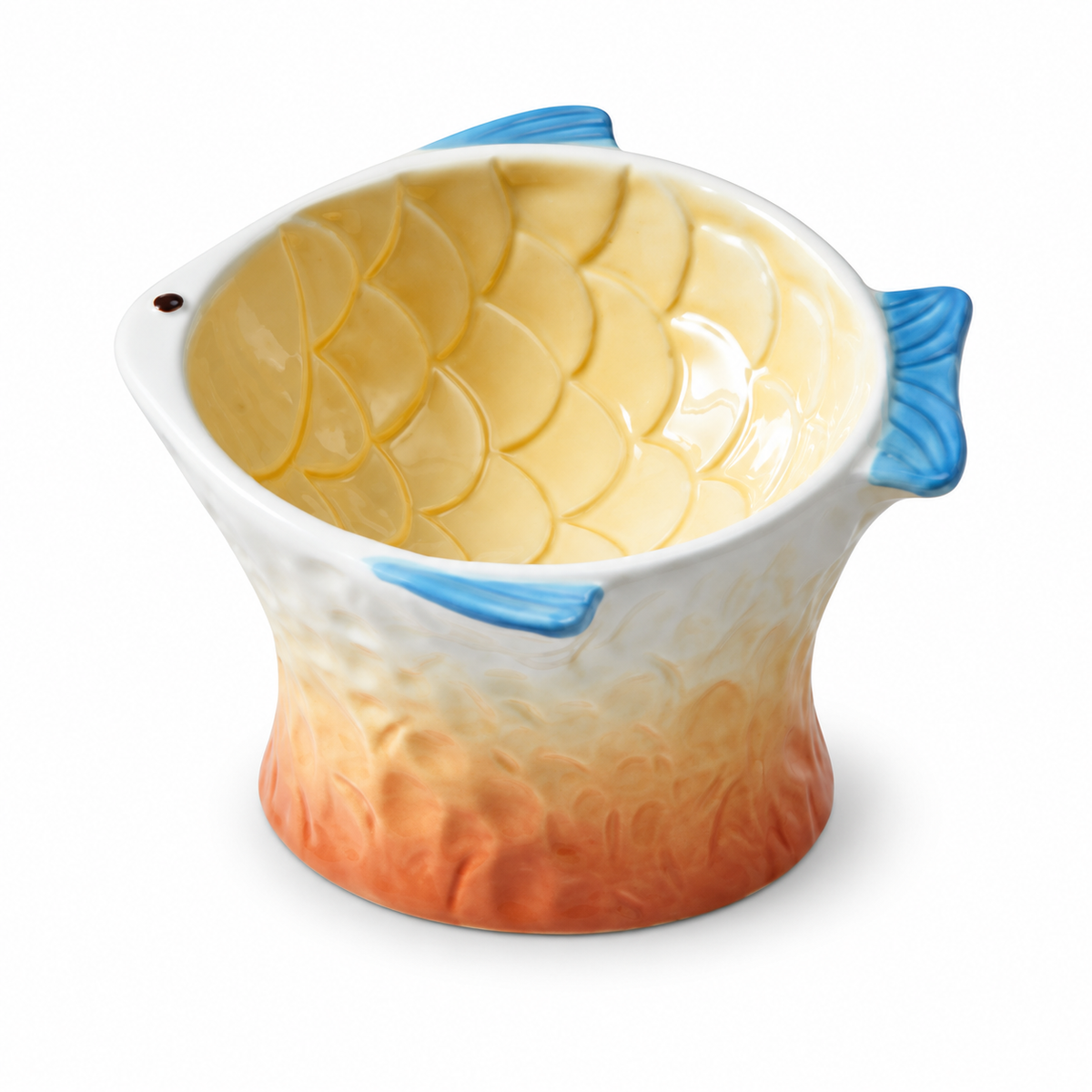 Raised Tilted Ceramic Cat Bowl - Cute Elevated Slanted Shallow Angled Cat Dish - Personalized Pet Feeder for Food Feeding - Ergonomic Anti Vomiting Whisker Fatigue - Size for Cat and Small Dog | clean white SKU packshot | Orange | VARIANT_MEDIA_CORRECTION