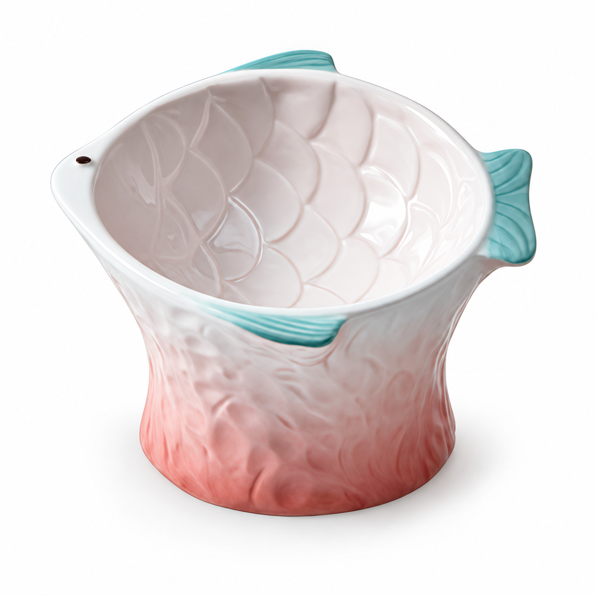 Raised Tilted Ceramic Cat Bowl - Cute Elevated Slanted Shallow Angled Cat Dish - Personalized Pet Feeder for Food Feeding - Ergonomic Anti Vomiting Whisker Fatigue - Size for Cat and Small Dog | clean white SKU packshot | Pink | VARIANT_MEDIA_CORRECTION