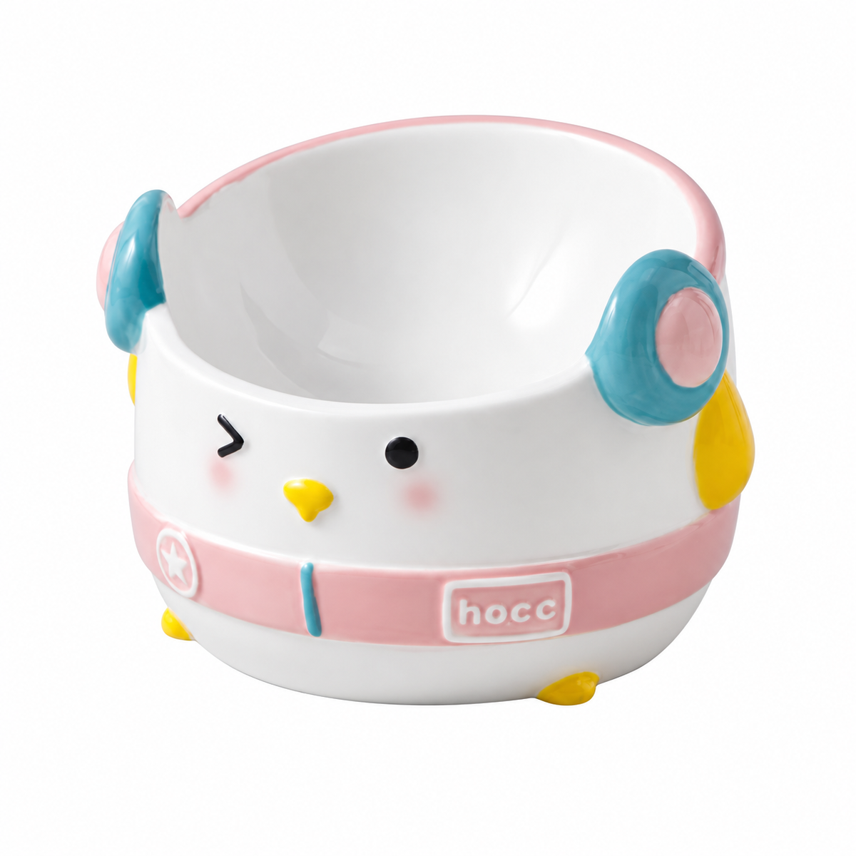 Hip-Hop Penguin Ceramic Pet Bowl | clean white SKU packshot | Pink | VARIANT_MEDIA_CORRECTION