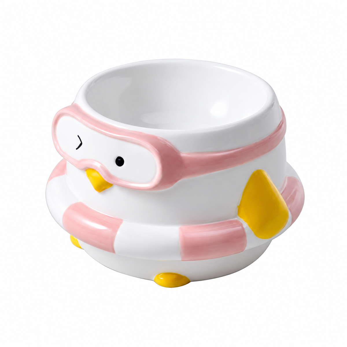 Penguin Swim Ring Ceramic Pet Bowl | clean white SKU packshot | Pink | VARIANT_MEDIA_CORRECTION