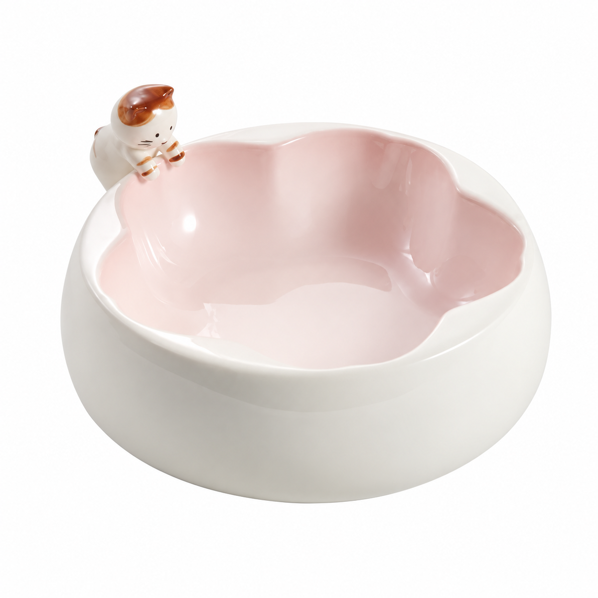 Cat & Sakura Ceramic Pet Bowl | clean white SKU packshot | Pink | VARIANT_MEDIA_CORRECTION