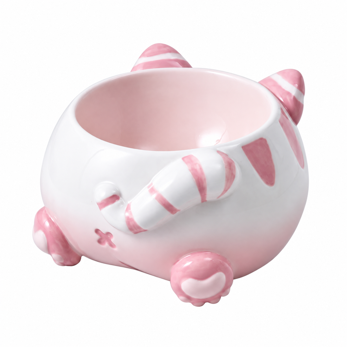 Curvy Cat Butt Ceramic Pet Bowl | clean white SKU packshot | Pink | VARIANT_MEDIA_CORRECTION