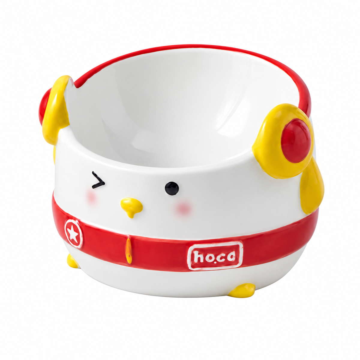 Hip-Hop Penguin Ceramic Pet Bowl | clean white SKU packshot | Red | VARIANT_MEDIA_CORRECTION