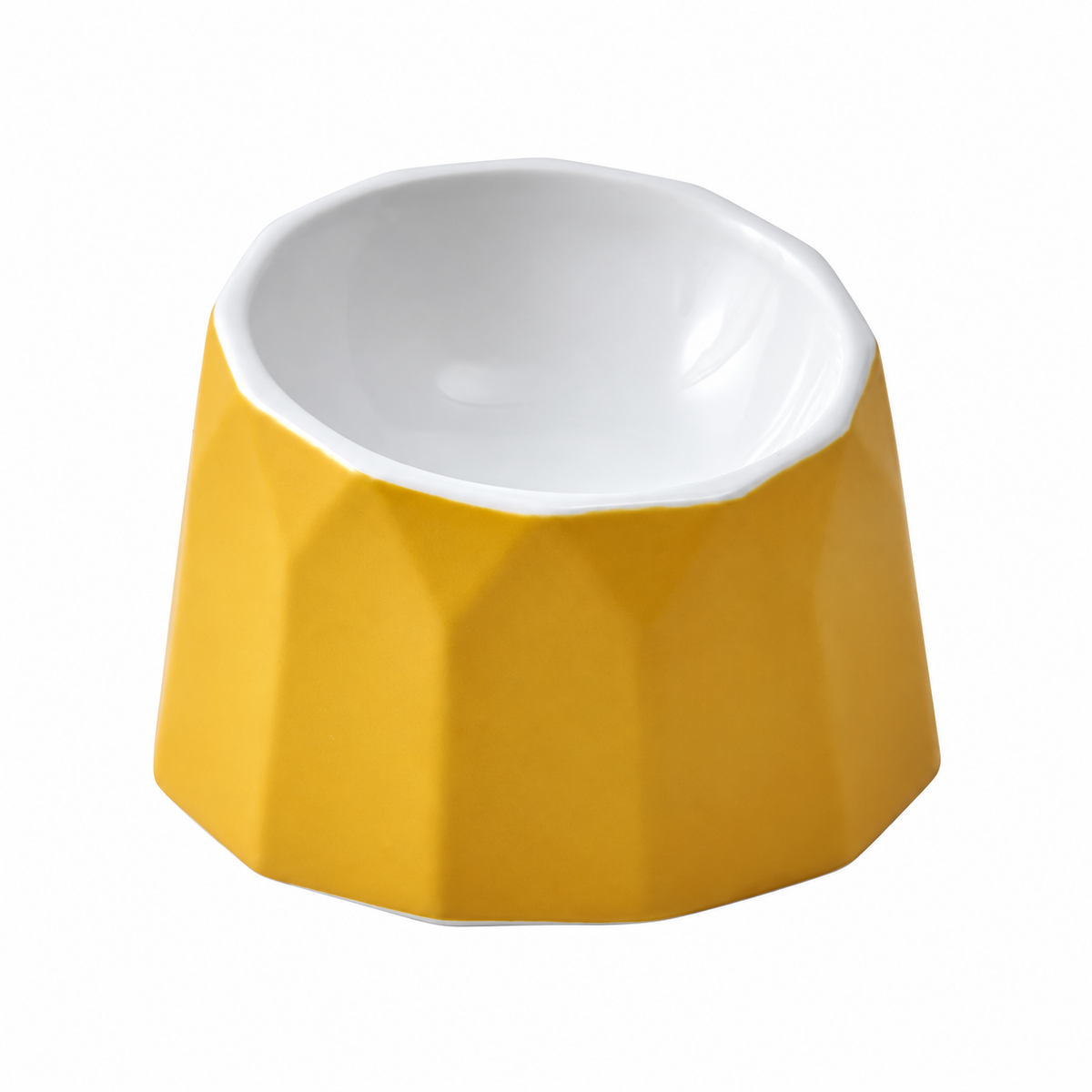 Volcano Dual-Tone Ceramic Pet Bowl | clean white SKU packshot | Yellow | VARIANT_MEDIA_CORRECTION