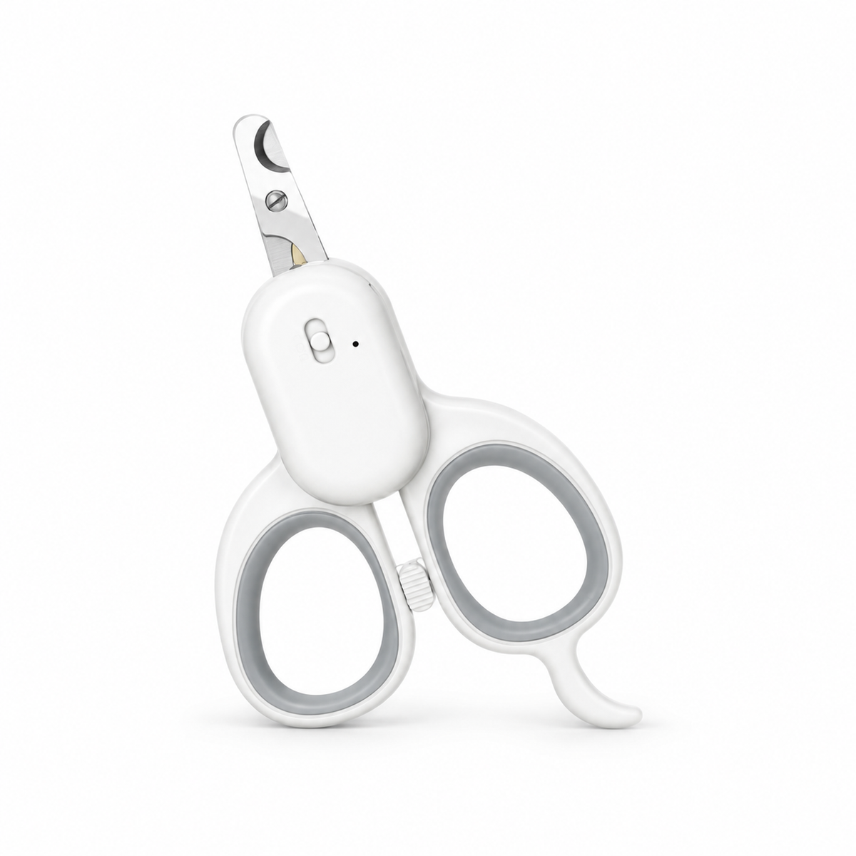 Grey LED cat nail scissors on a white background