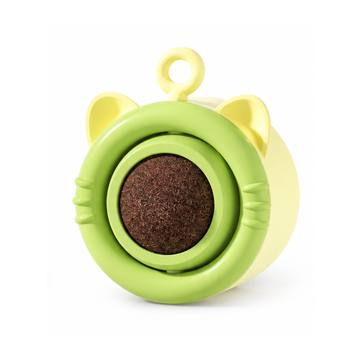Catnip lick toy for cats - yellow-green variant on white background