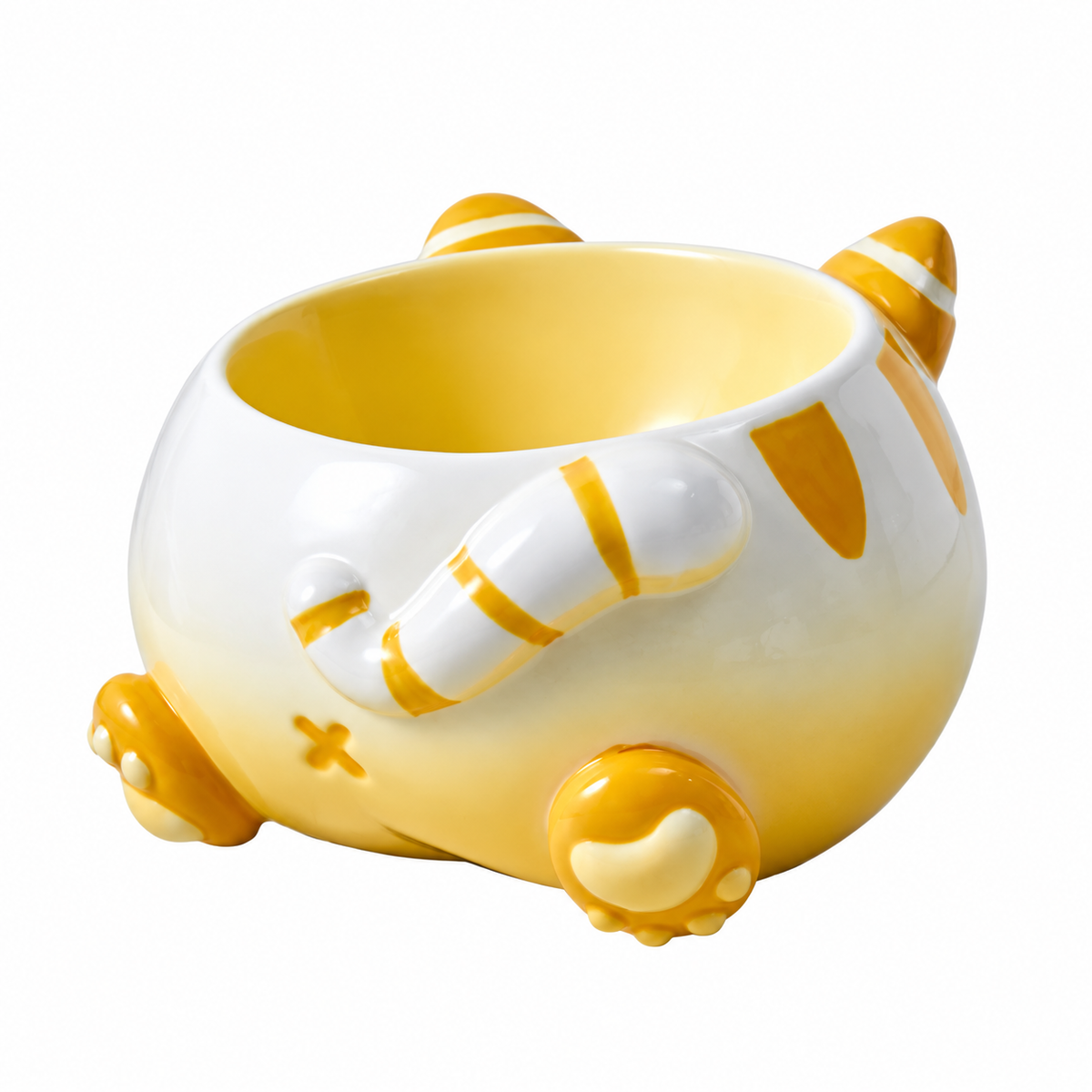 Curvy Cat Butt Ceramic Pet Bowl | clean white SKU packshot | Yellow | VARIANT_MEDIA_CORRECTION