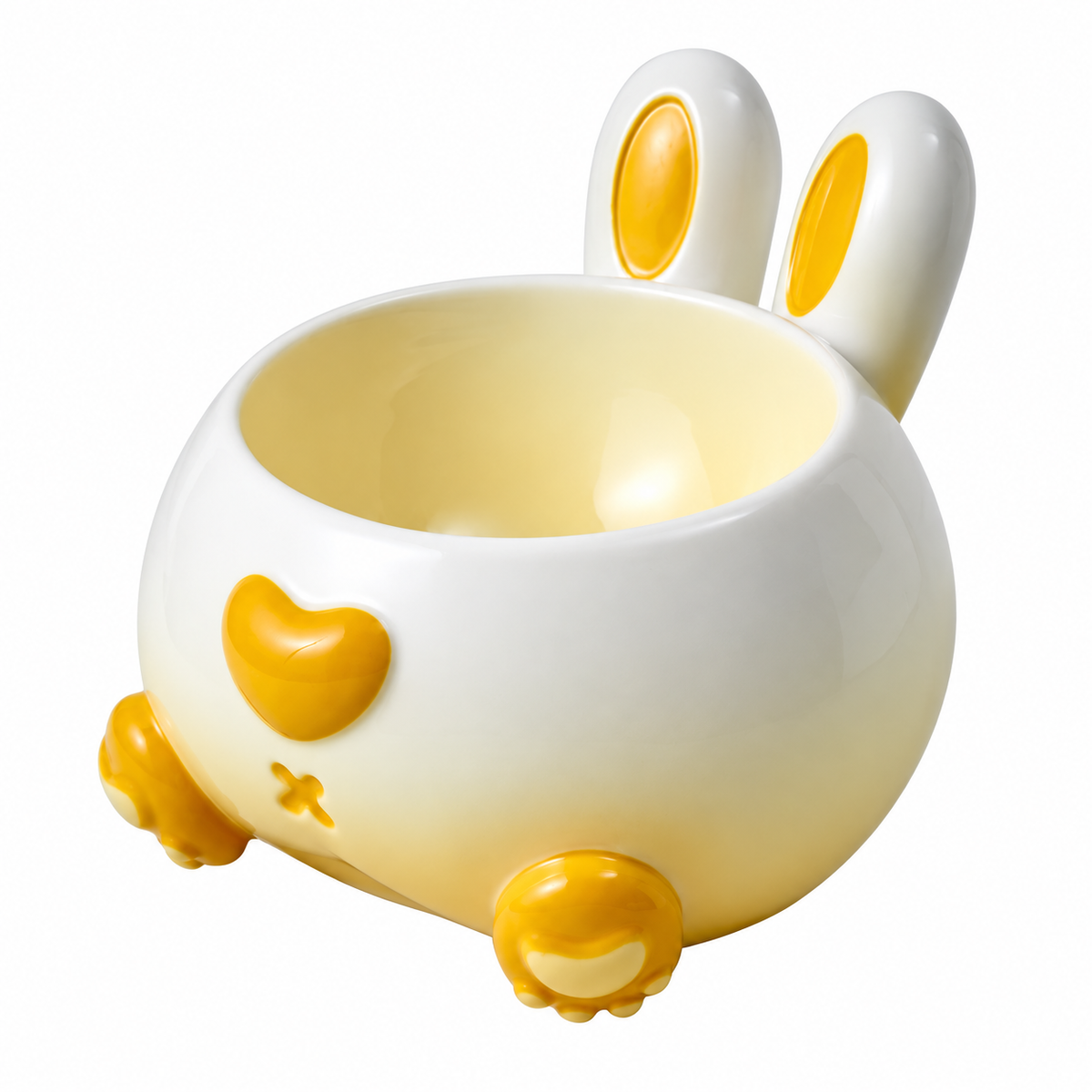 Curvy Bunny Butt Ceramic Pet Bowl with Long Ears | clean white SKU packshot | Yellow | VARIANT_MEDIA_CORRECTION