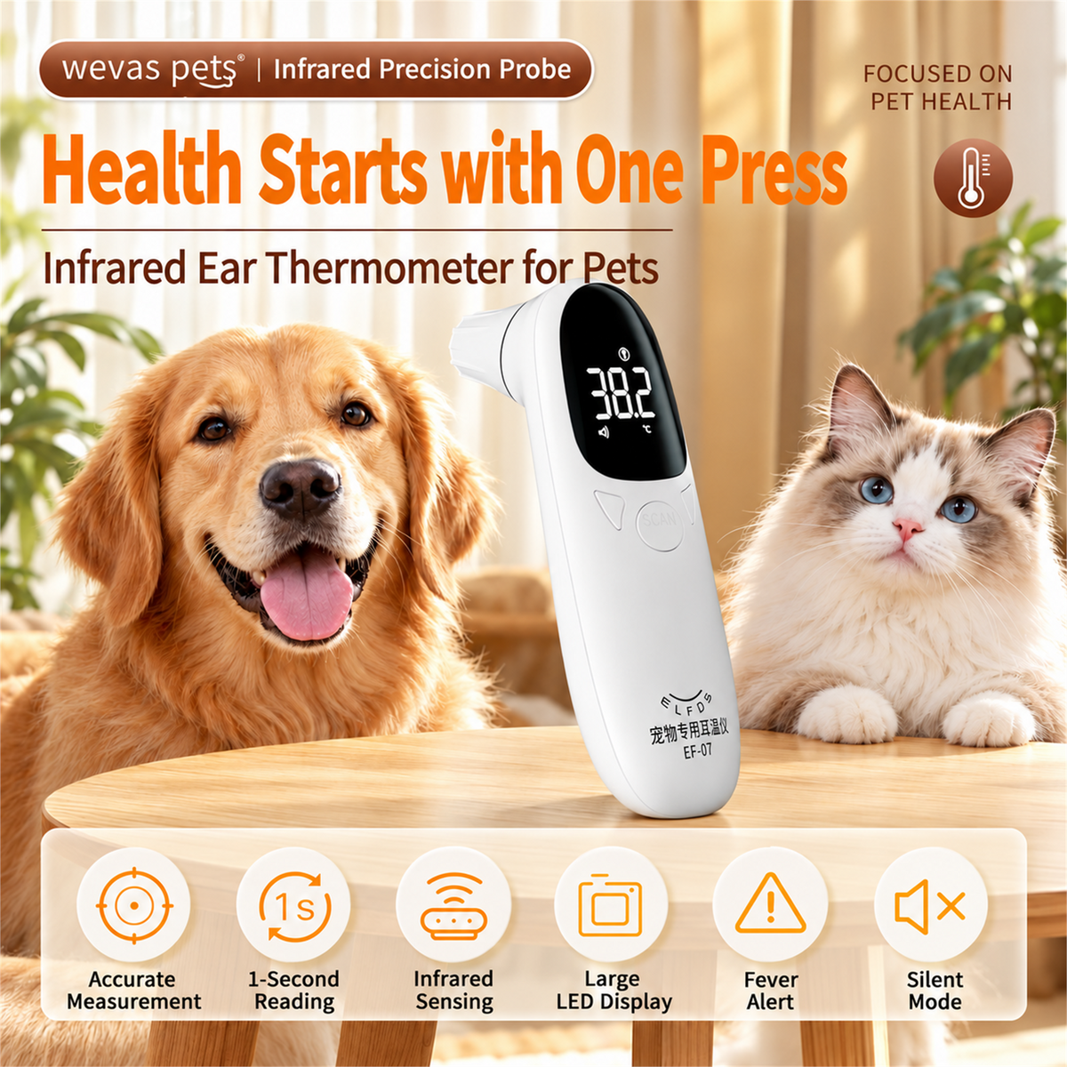 Wevas pets infrared pet ear thermometer with dog and cat