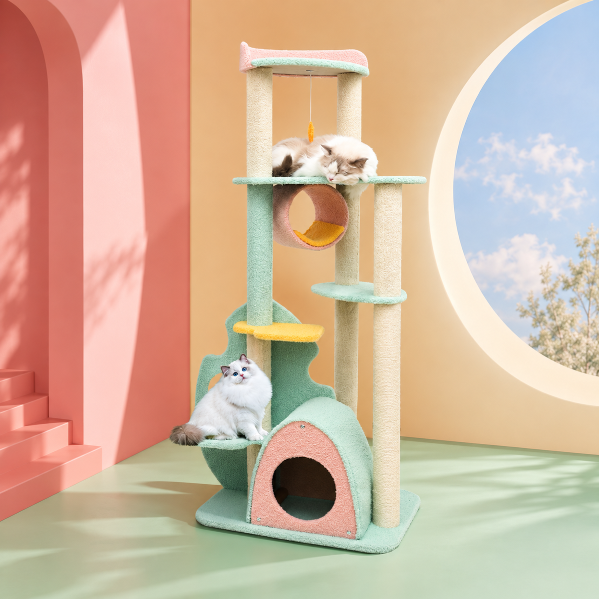 Corrected v3 | Destiny Pet Pink Forest Cat Tree | source image 01 | OUTPAINT | content complete