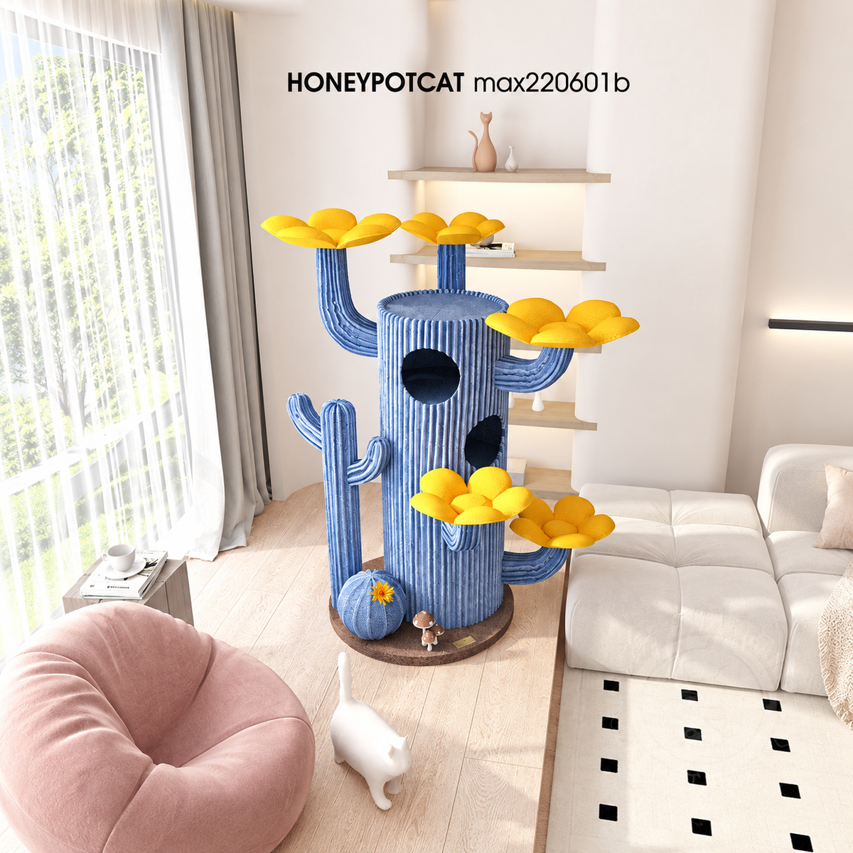 Corrected v4 | HONEYPOTCAT Cactus Bloom Cat Tree | source image 02 | FULL_FRAME_OUTPAINT | content complete
