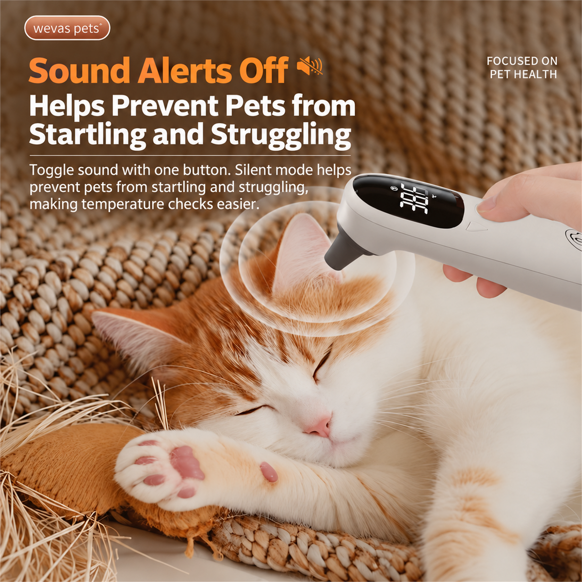 Silent pet ear thermometer mode for calmer temperature checks
