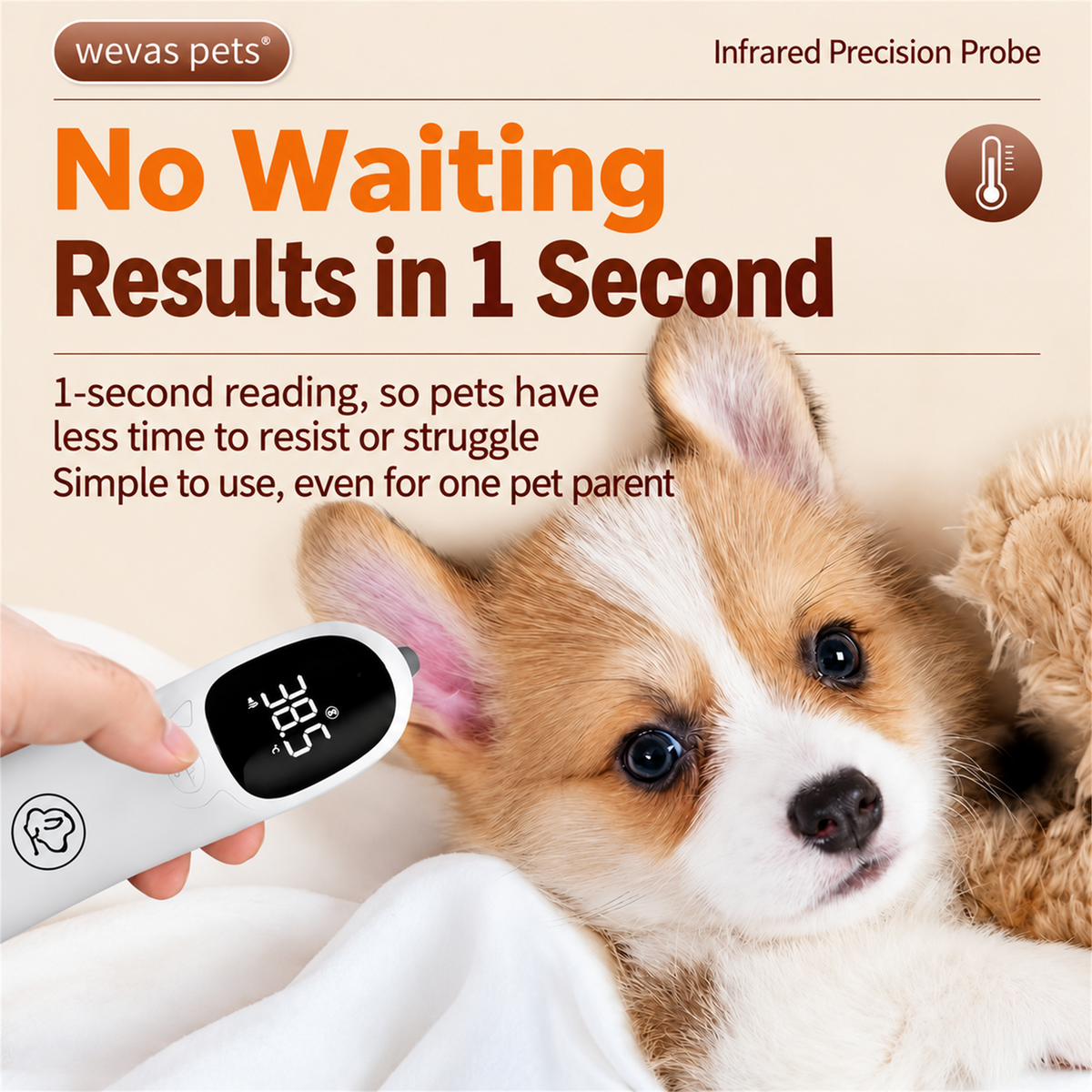 Pet ear thermometer results in one second