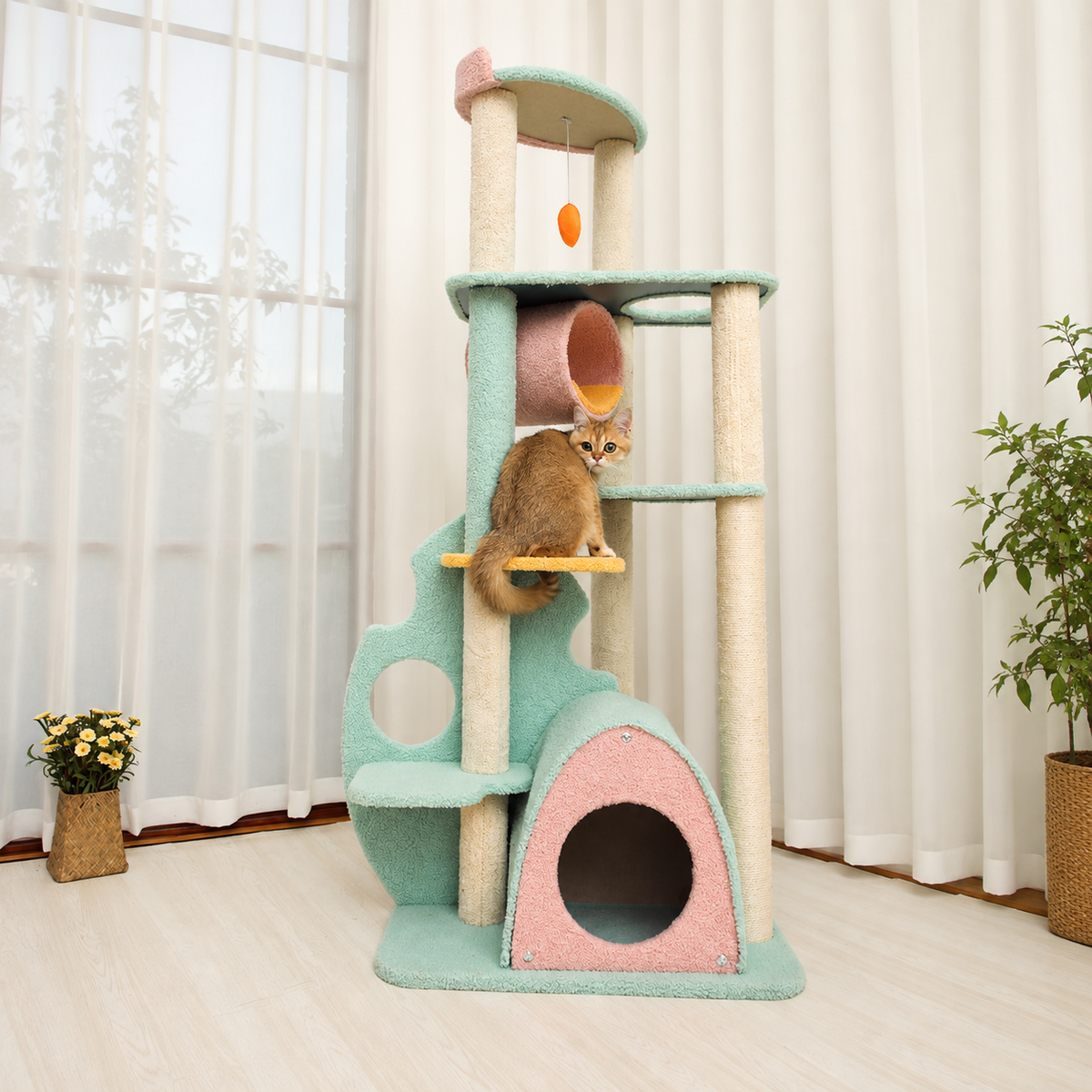 Corrected v3 | Destiny Pet Pink Forest Cat Tree | source image 07 | OUTPAINT | content complete