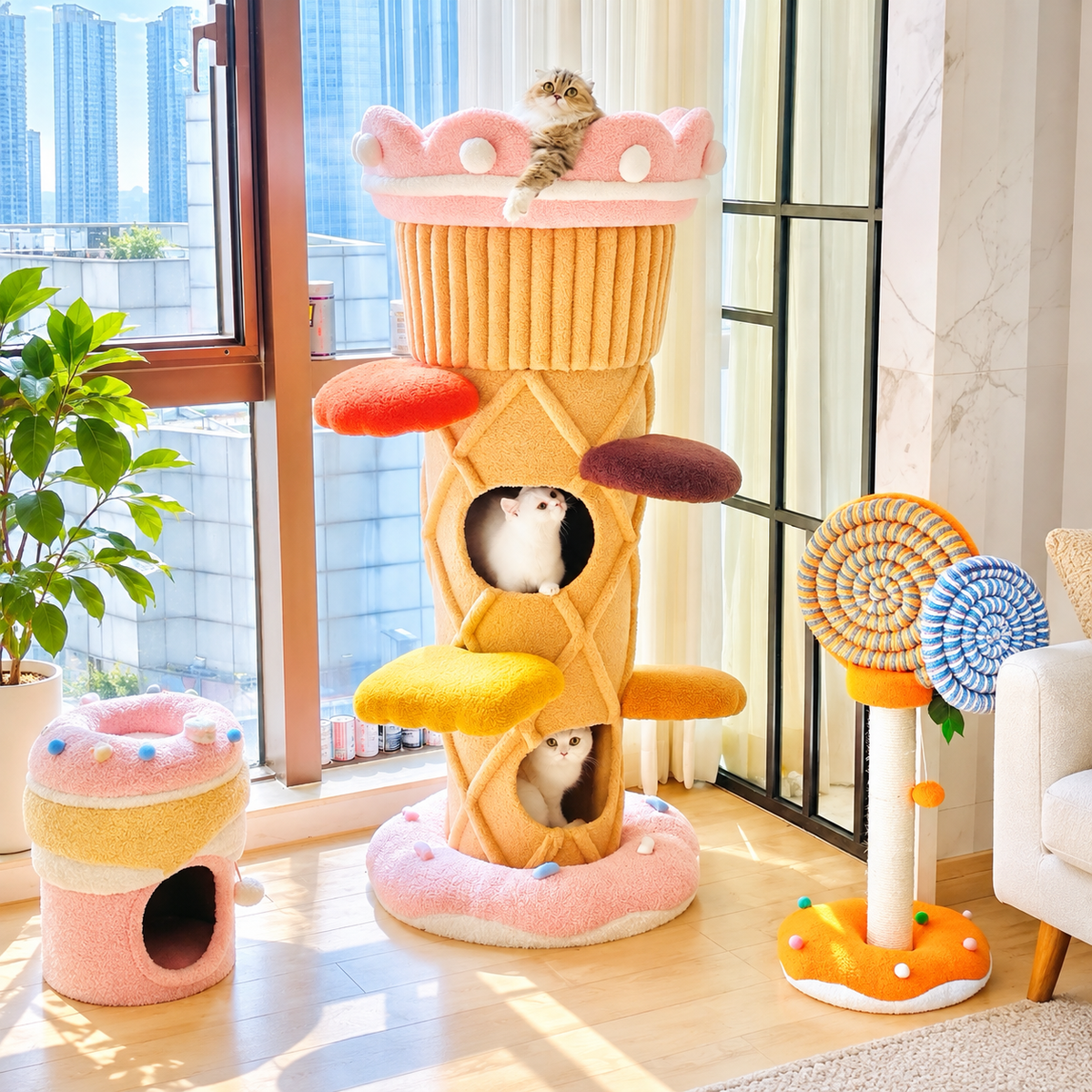 Corrected v3 | ZEZE Ice Cream Cat Tree Tower | source image 07 | OUTPAINT | content complete