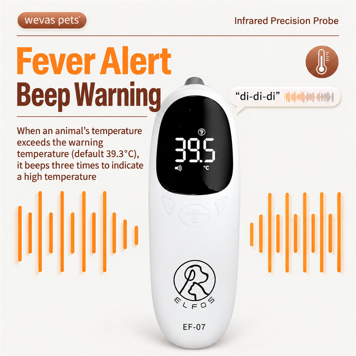 Pet ear thermometer fever alert and beep warning