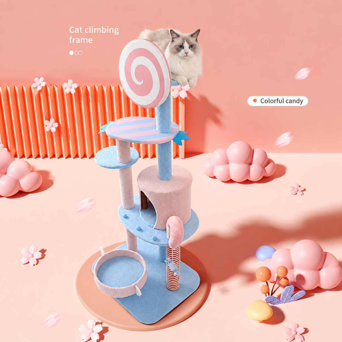 Corrected v4 | ZEZE Pink Lollipop Cat Tree | source image 10 | FULL_FRAME_OUTPAINT | content complete