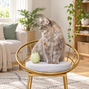Egg-Shell Automatic Cat Toy used by a cat in a real home setting