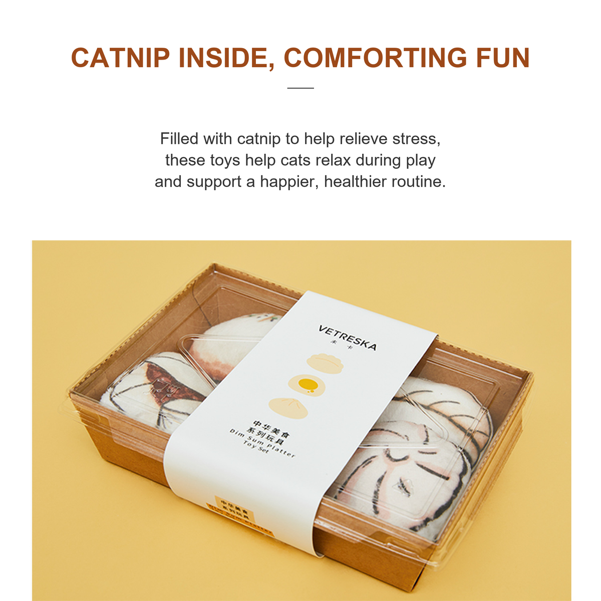 Vetreska catnip Chinese dim sum cat toys in a package