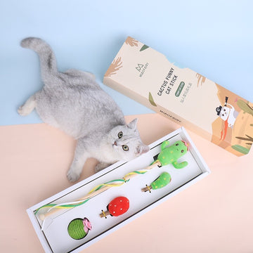MIAOFAIRY cactus cat toy gift set shown with a cat