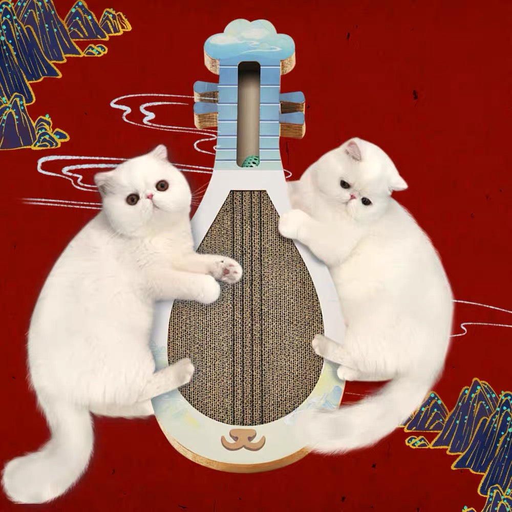 YISHIWU pipa-shaped cat scratcher shown with cats