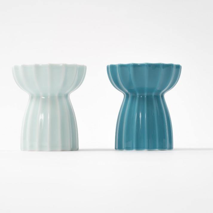 PIDAN Cherish green and blue cat bowls front view