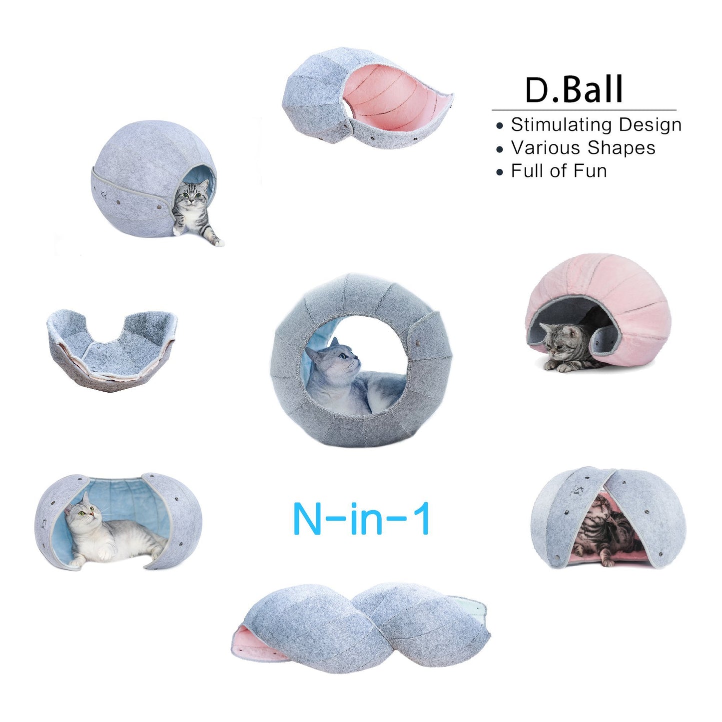K.1 D.Ball Cat Bed Fun Nest Foldable Transformable Washable Scratch Resistant Cat Cave龙珠 - Destiny Pet