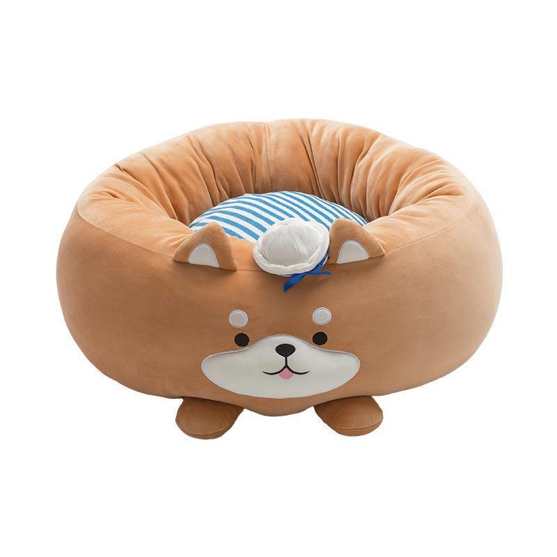 Fukufuku Navy Shiba Round Pet Bed clean SKU product image on white background