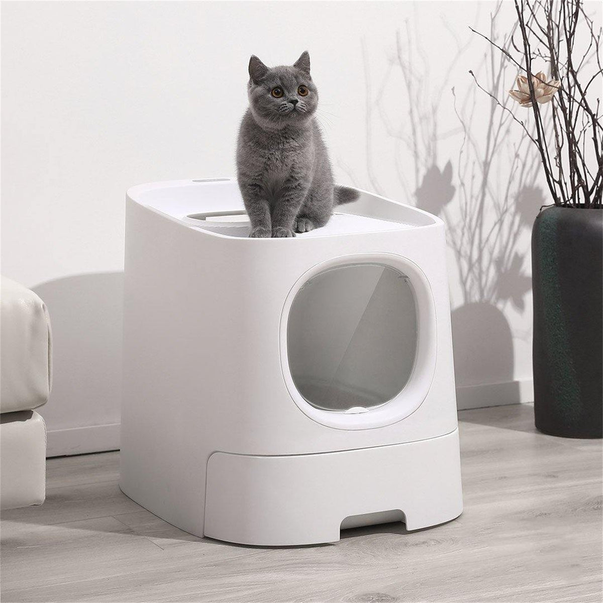 Homerun Cat Litter Box - cat using the top exit [Gallery: Shared]